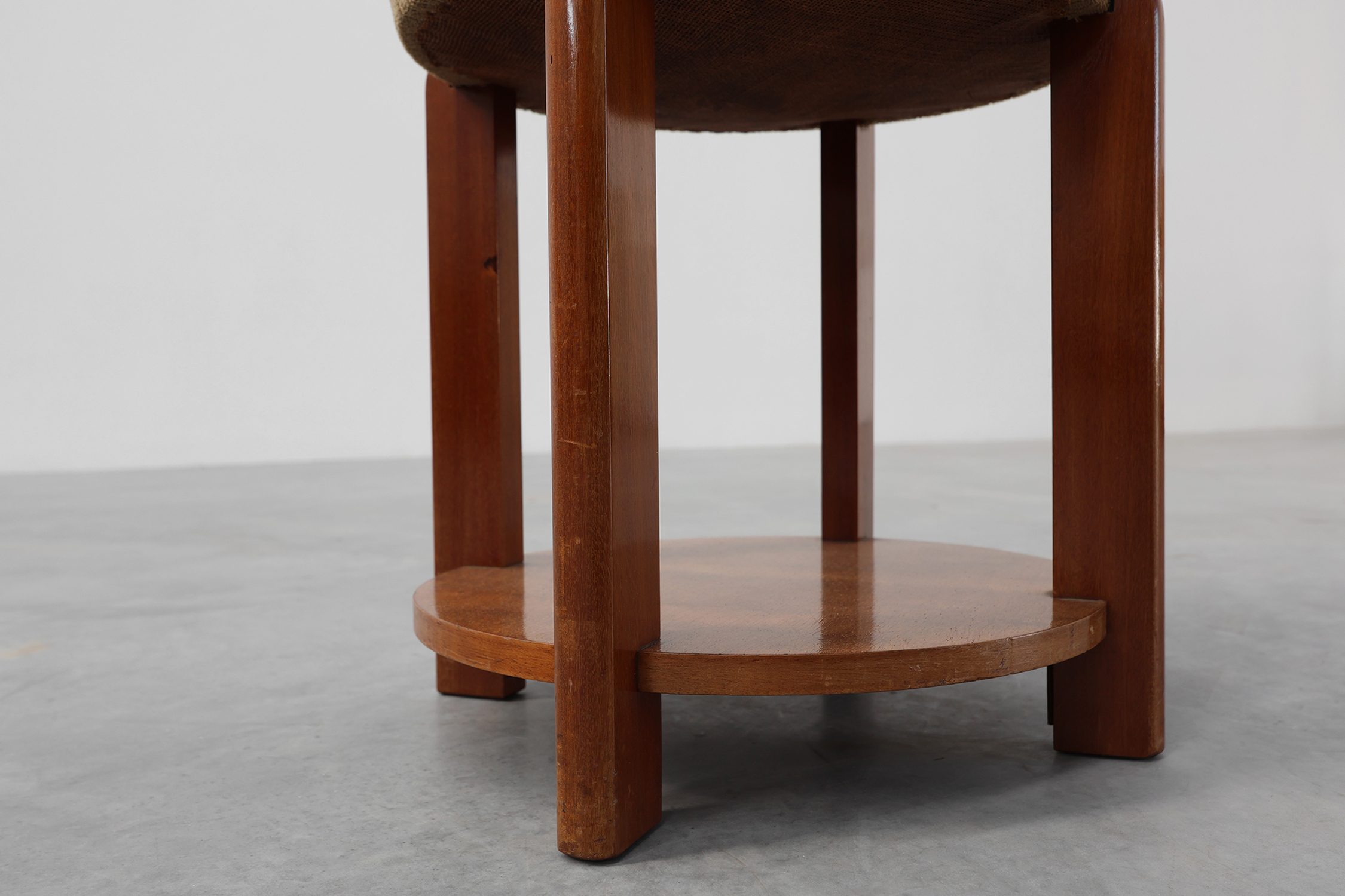 Art Deco stool in wood with original fabric, France ca. 1920thumbnail
